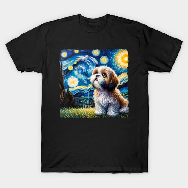 Starry Shih Tzu Portrait - Dog Portrait T-Shirt by starry_night